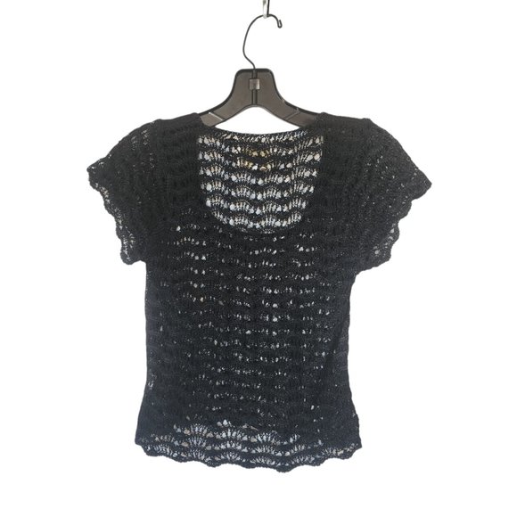 Cache Short Sleeves Knit Black Top Vintage - Picture 3 of 7